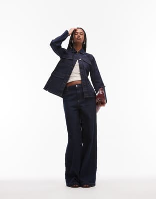 ARKET DENIM SHACKET WITH CONTRAST THREAD FRONT PATCH POCKETS 