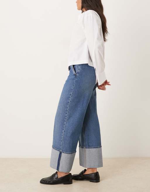 ARKET denim trousers with deep turn-up in clean midwash blue, 2 of 5