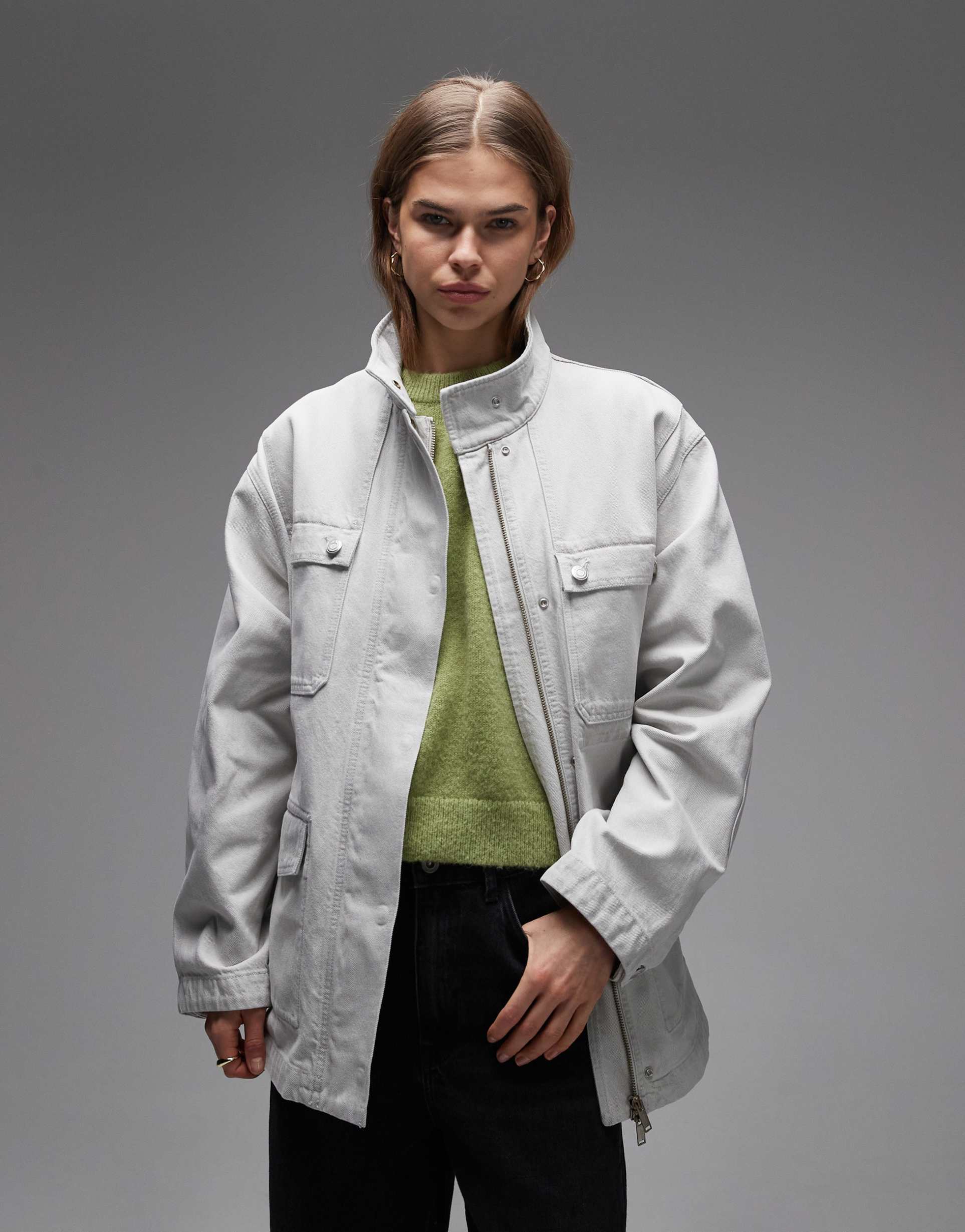 arket denim workwear funnel neck overshirt in off white