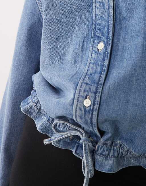 ARKET denimskjorte med bindebælte i mellemmørk blå vask, 3 af 4