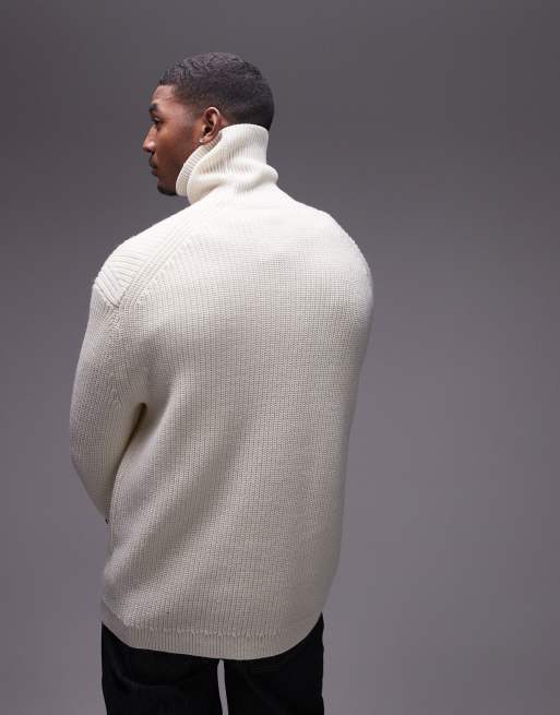 ARKET - Dolcevita oversize in maglia misto lana bianco sporco a coste, 2 di 4