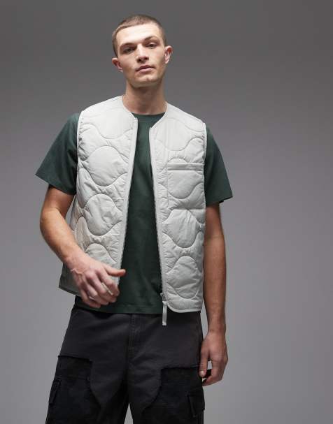 ARKET - Doorgestikte bodywarmer met rits aan de voorkant in lichtgrijs - view 1