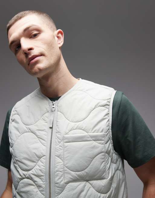ARKET - Doorgestikte bodywarmer met rits aan de voorkant in lichtgrijs , 5 van 5