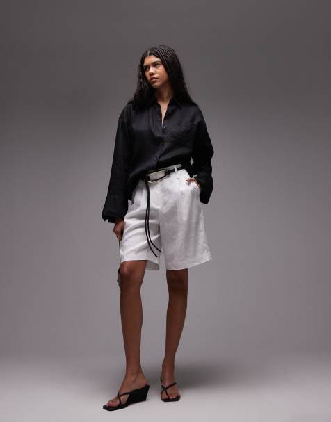 ARKET linen bermuda shorts with tailored waistband in white
