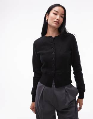 ARKET - Doppelseitige Strickjacke in Schwarz mit taillierendem Saum und hohem Wollanteil