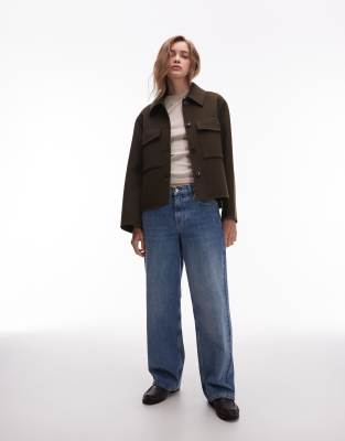 Arket Double Layer Wool Jacket With Button Front And Front Pockets In Green