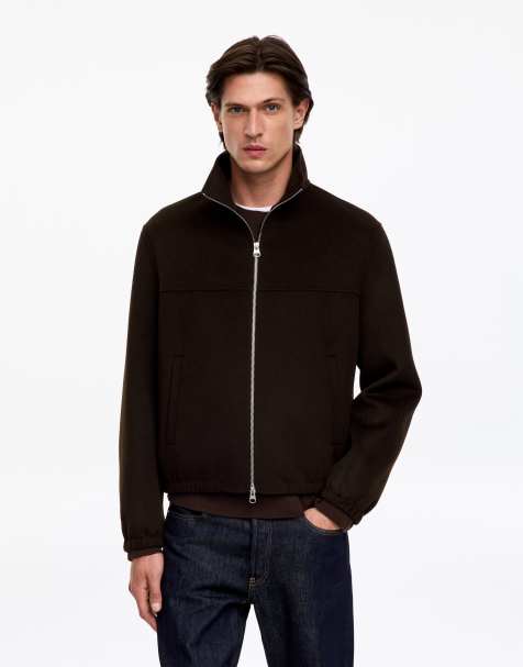 ARKET double layer wool rich short jacket with collar in chocolate brown - view 1