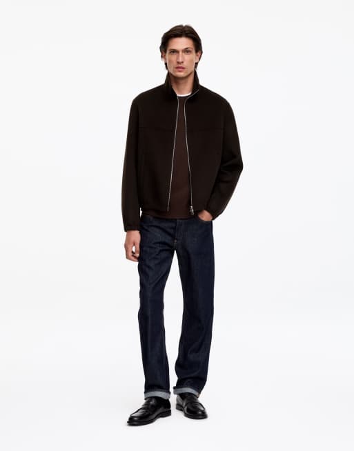 ARKET double layer wool rich short jacket with collar in chocolate brown , 2 of 5