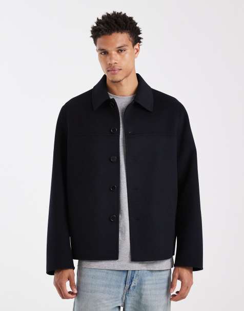 ARKET double layer wool shacket in navy blue - view 1