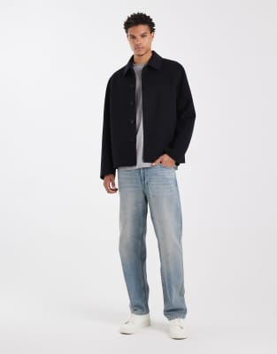 Arket Double Layer Wool Shacket In Blue