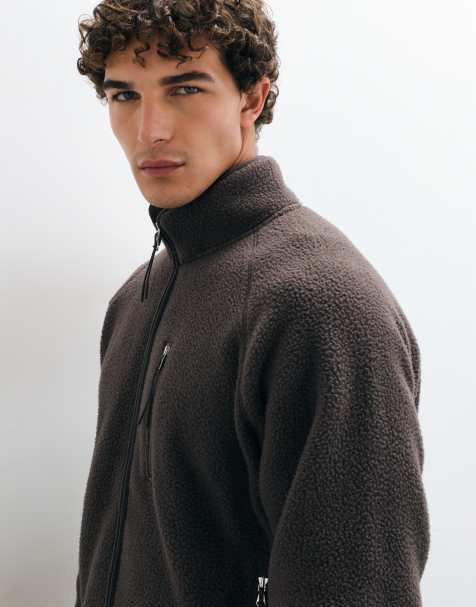 ARKET double zip through fleece pile jacket in mole - view 1
