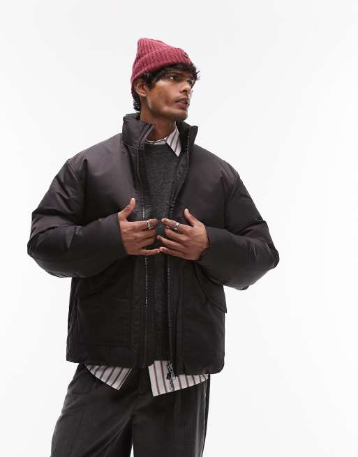 ARKET down clean padding jacket with zip front and front flap pockets in black