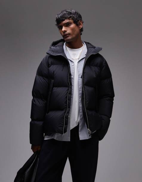 ARKET down filed puffer jacket with hood in black - view 1