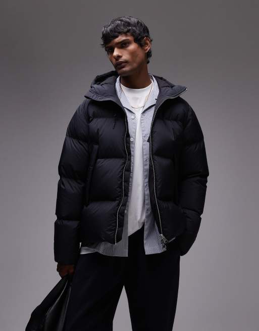 ARKET down filed puffer jacket with hood in black ASOS