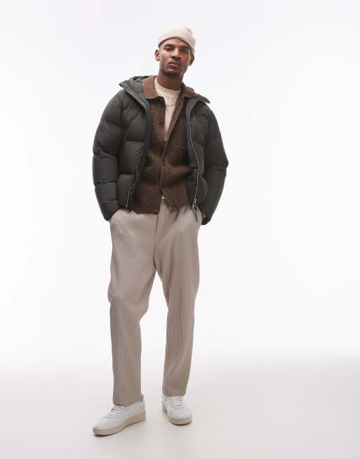 ARKET down filed puffer jacket with hood in dark khaki, 2 of 4