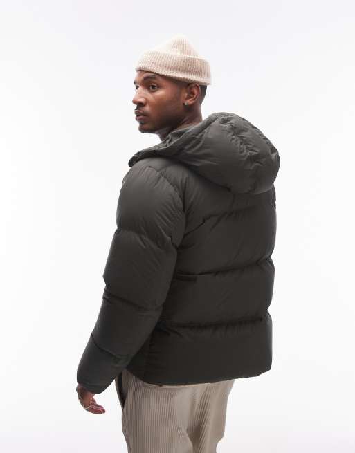 ARKET down filled puffer jacket with hood in dark khaki, 4 of 4