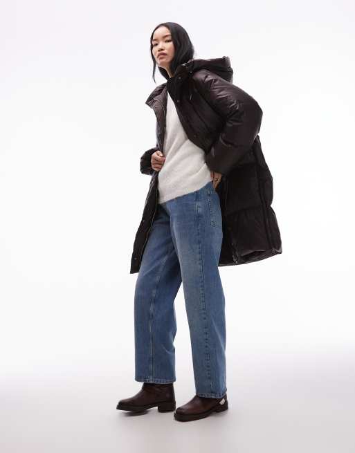 ARKET down longline hooded puffer in dark brown, 3 of 4