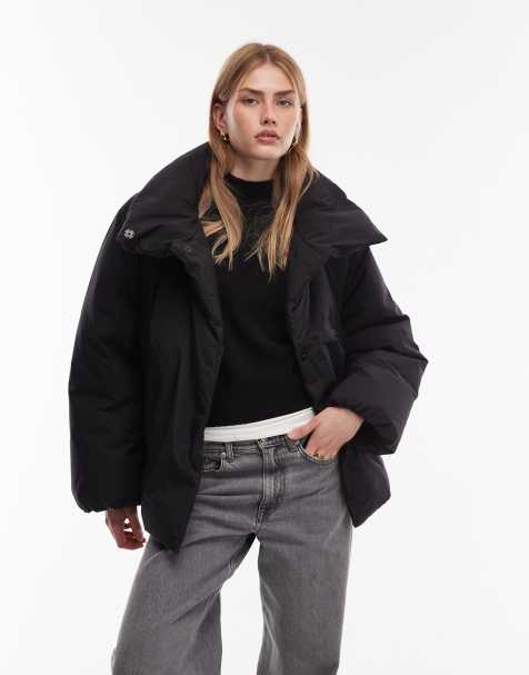 ARKET down puffer coat with clean padding in black - view 1