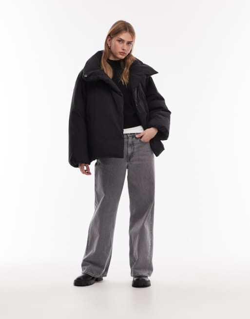 ARKET down puffer coat with clean padding in black, 3 of 4