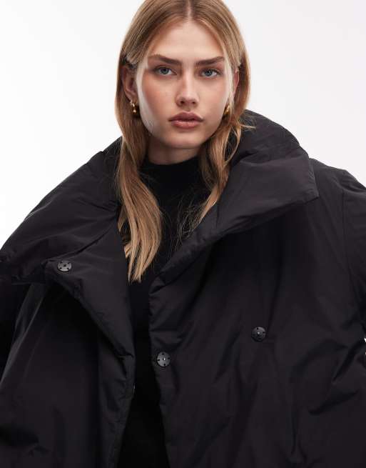 ARKET down puffer coat with clean padding in black, 4 of 4