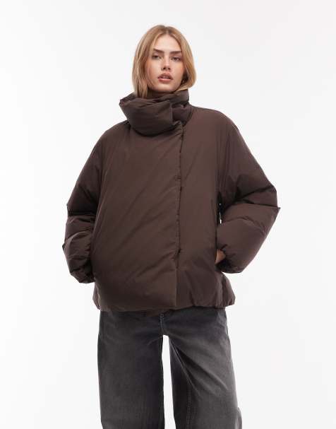 ARKET down puffer coat with clean padding in brown - view 1