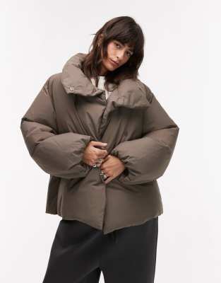 down puffer coat with clean padding in dark beige-Neutral