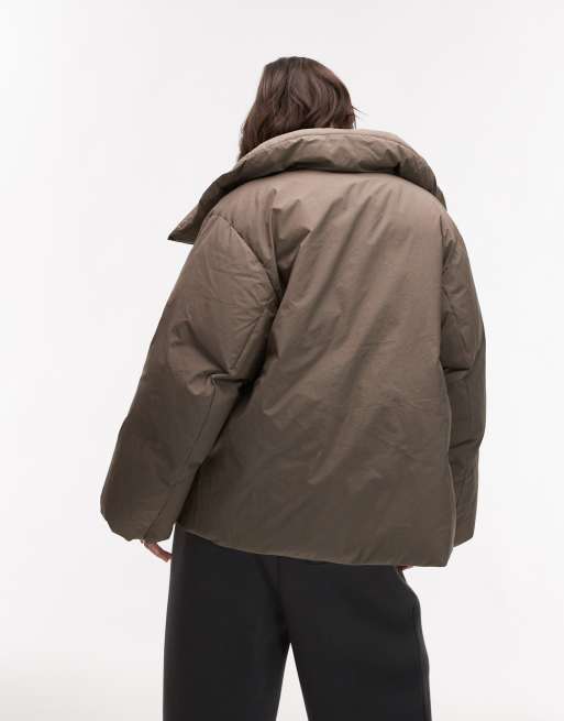 ARKET down puffer coat with clean padding in dark beige