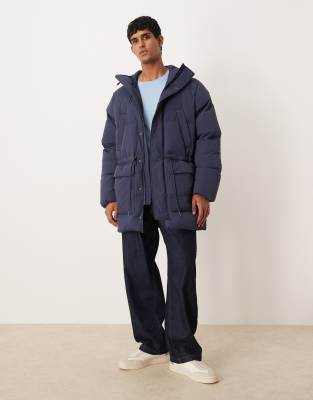 Arket Down Puffer Coat With Full Hood And Flap Pockets In Blue