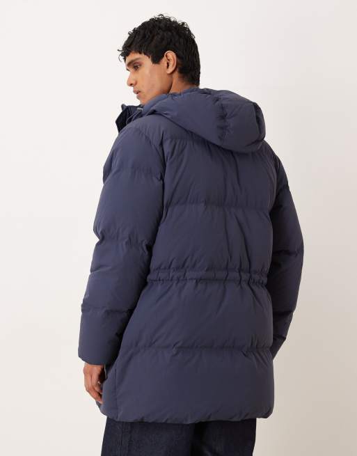 ARKET down puffer coat with full hood and flap pockets in blue, 3 of 5
