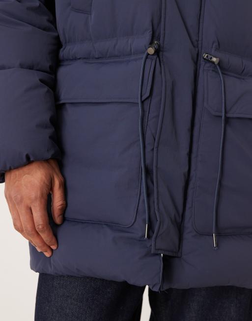 ARKET down puffer coat with full hood and flap pockets in blue, 5 of 5