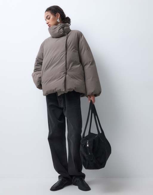 ARKET down puffer jacket with funnel neck in black, 3 of 5