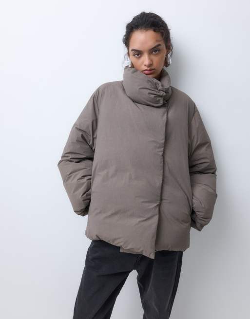ARKET down puffer jacket with funnel neck in black, 5 of 5