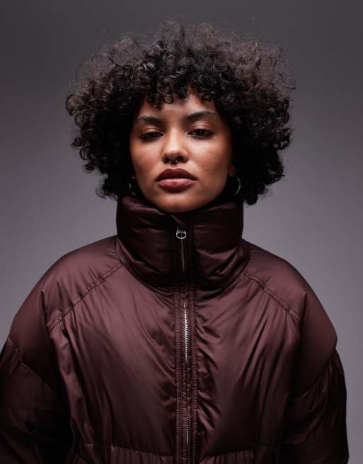 ARKET down puffer long line jacket in burgundy ASOS