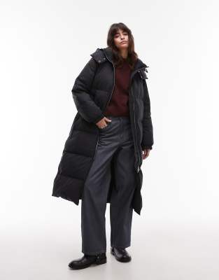 down puffer midi coat in black