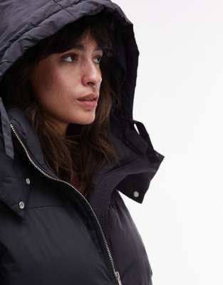 Arket Down Puffer Midi Coat In Black