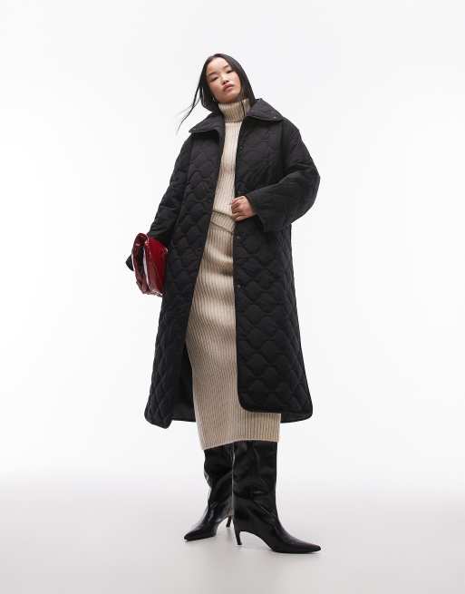 ARKET down quilted oversized midaxi coat with high neck and split sides in black