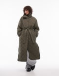 [Arket] ARKET down quilted oversized midaxi coat with high neck and split sides in khaki-Green M KHAKI