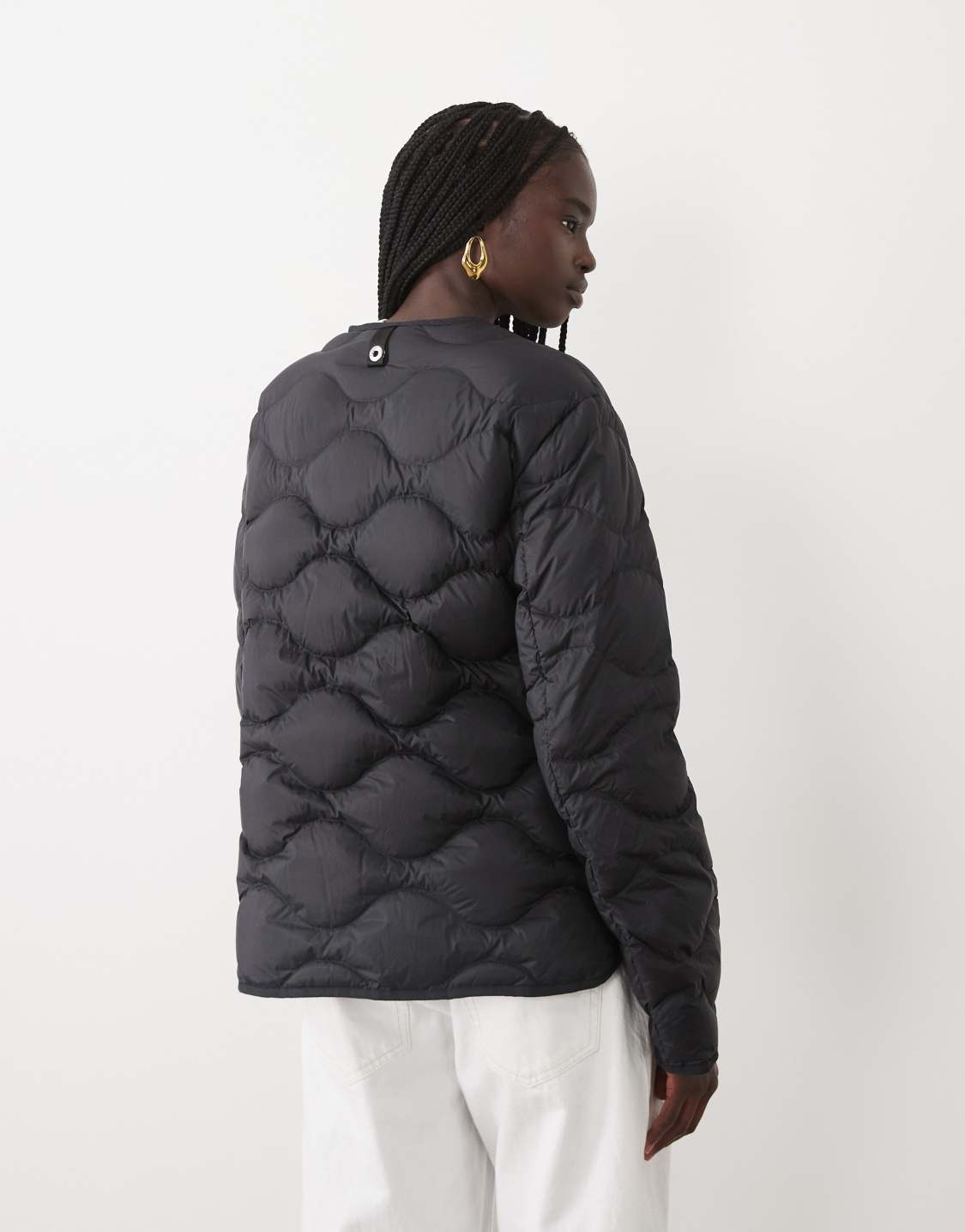 ARKET down short quilted jacket with zip front in black 3