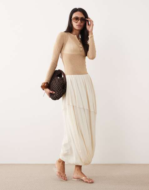ARKET drapey fluid maxi skirt in off white - view 1