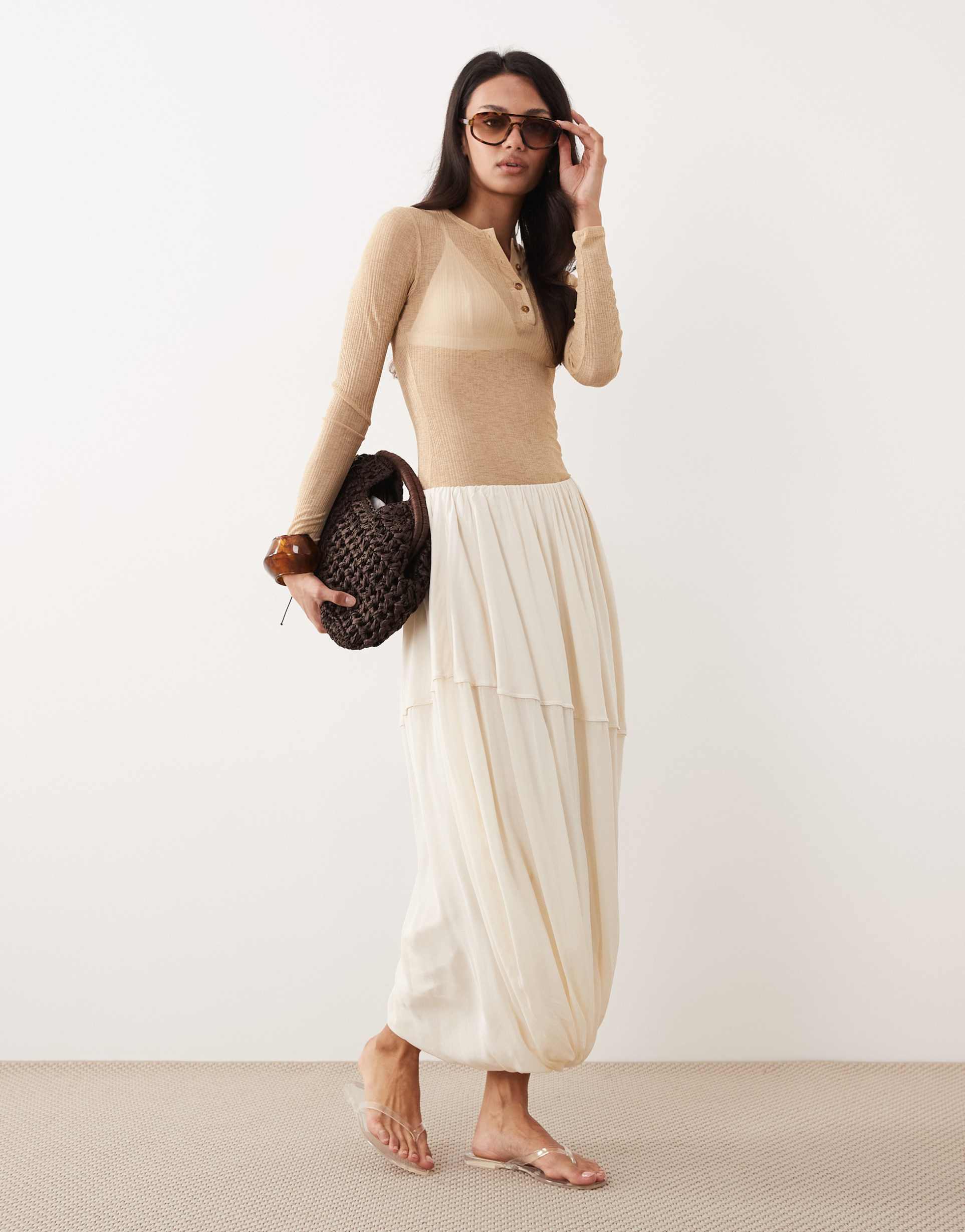 arket drapey fluid maxi skirt in off white
