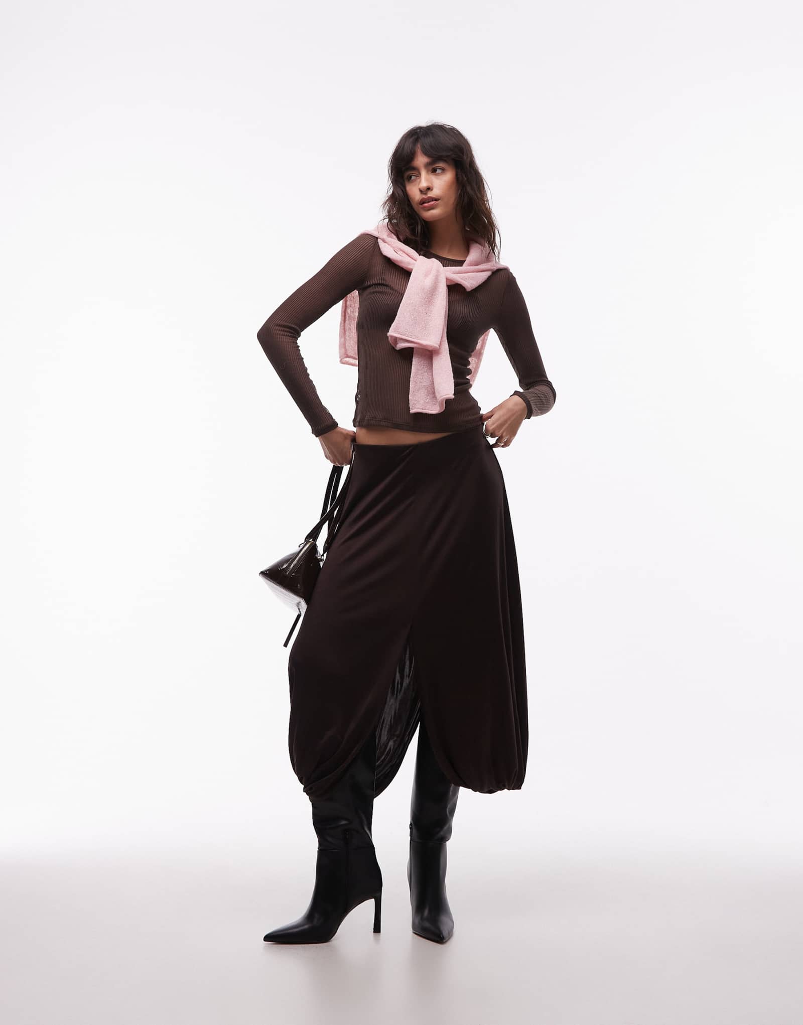 Драповая юбка миди ARKET темно-коричневого цвета