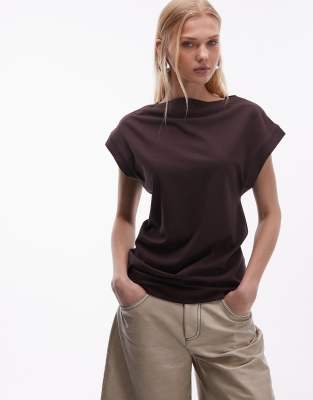 ARKET drapey short sleeve t-shirt in chocolate brown