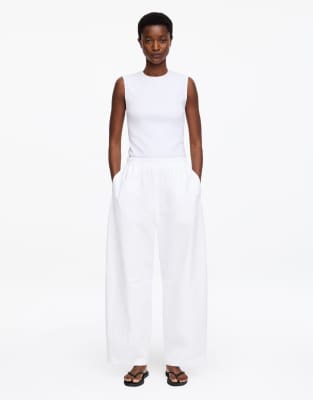 Arket Drawstring Cotton Poplin Pants In White