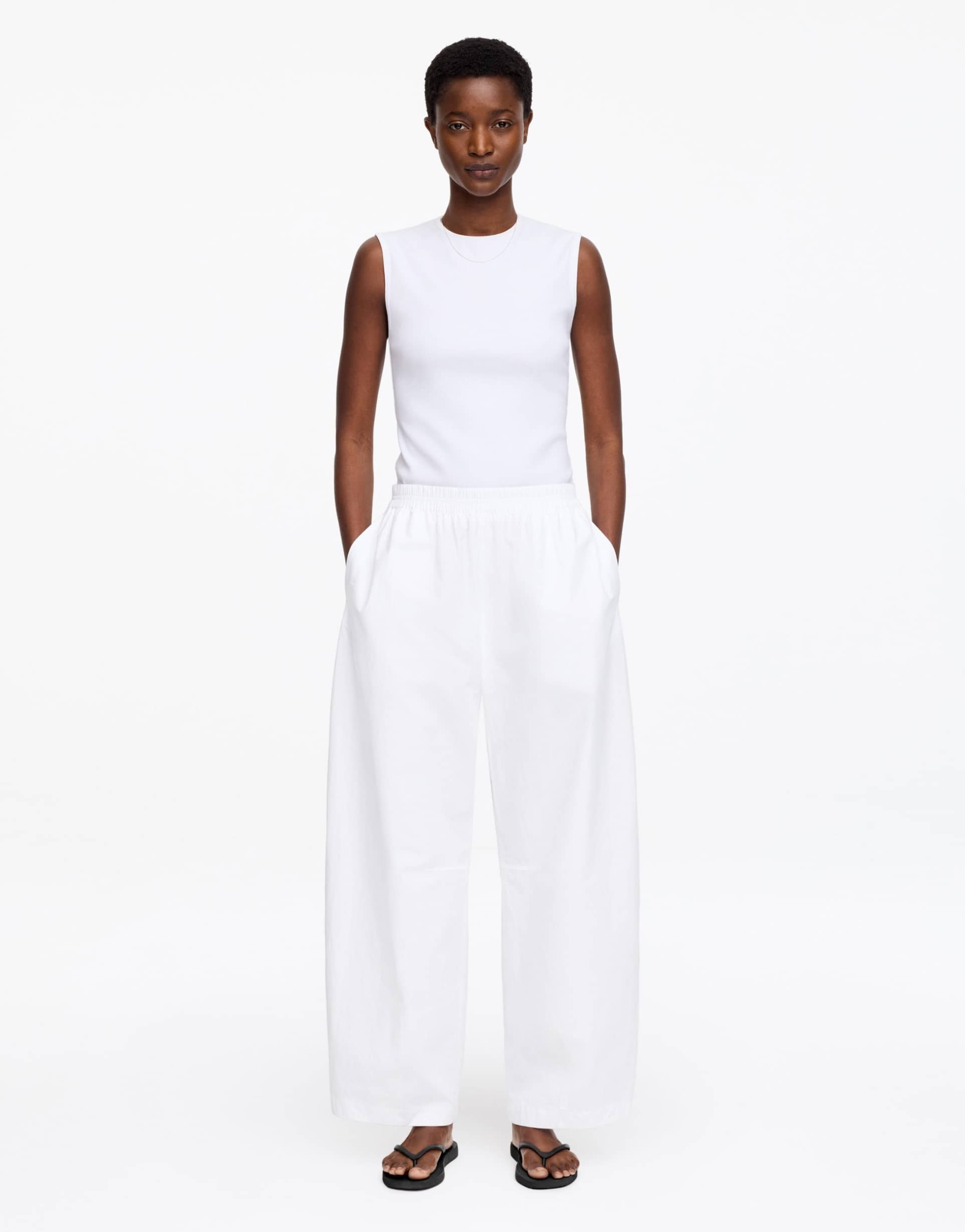 arket drawstring cotton poplin pants in white