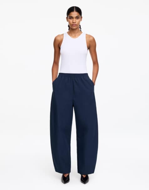 ARKET drawstring cotton poplin trousers in navy - view 1