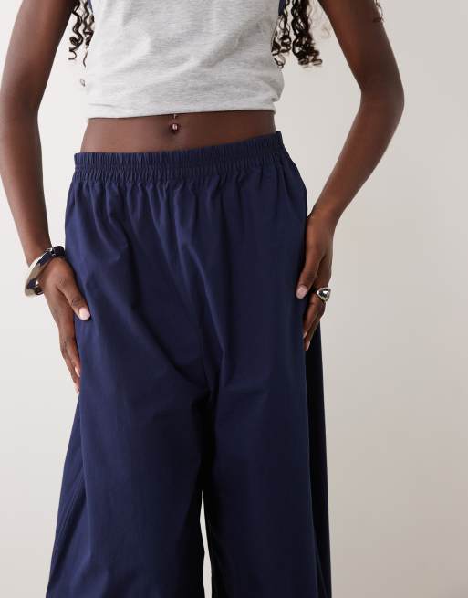 ARKET drawstring cotton poplin trousers in navy, 3 of 5