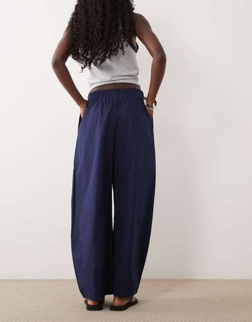 ARKET drawstring cotton poplin trousers in navy, 5 of 5