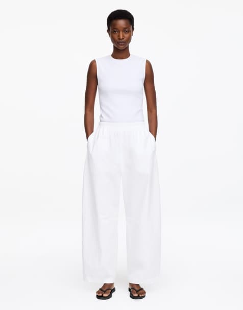 ARKET drawstring cotton poplin trousers in white - view 1