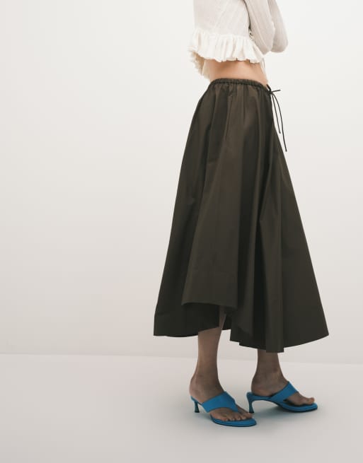ARKET drawstring cotton skirt with dipped hem in brown, 2 of 5