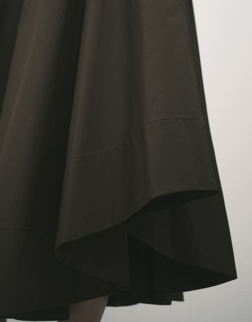 ARKET drawstring cotton skirt with dipped hem in brown, 4 of 5